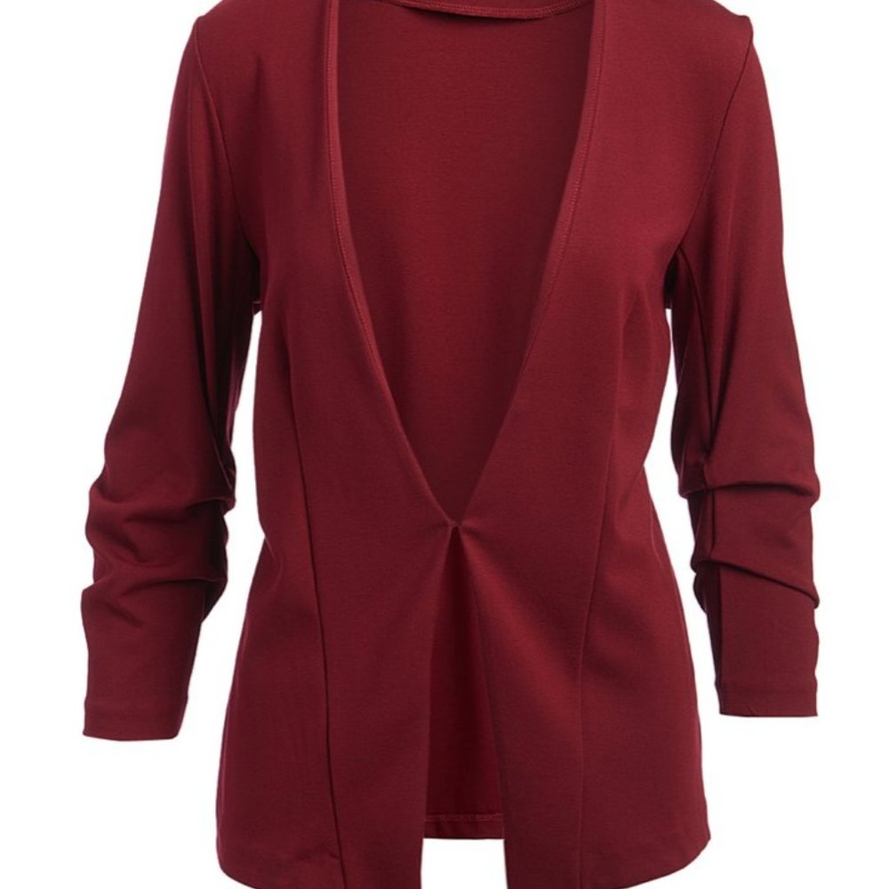 Plus Size 2X Burgundy Ponte Knit Open Front Unlined Blazer Jacket